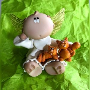 Russ Berries Angel Cheeks Figurine with Cats Guardian Angel